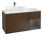 Тумба під раковину Villeroy & Boch Finion 120х50,1 см із підсвічуванням МДФ шпон волоського горіха/скло біле матове G401GKGN