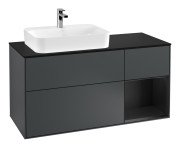 Тумба під раковину Villeroy & Boch Finion 120х50,1 см із підсвічуванням МДФ темно-синій матовий лак/скло чорне матове F402PDHG