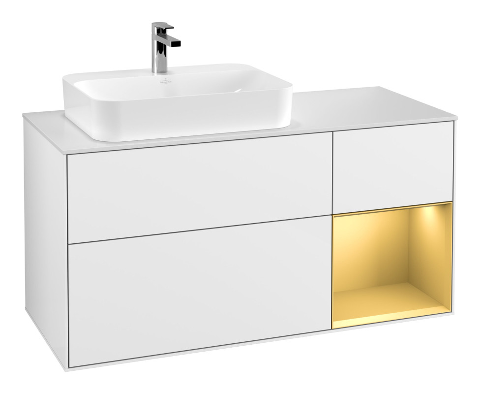 Тумба под раковину Villeroy & Boch Finion 120х50,1 см с подсветкой МДФ глянцевый белый лак/стекло белое матовое G401HFGF