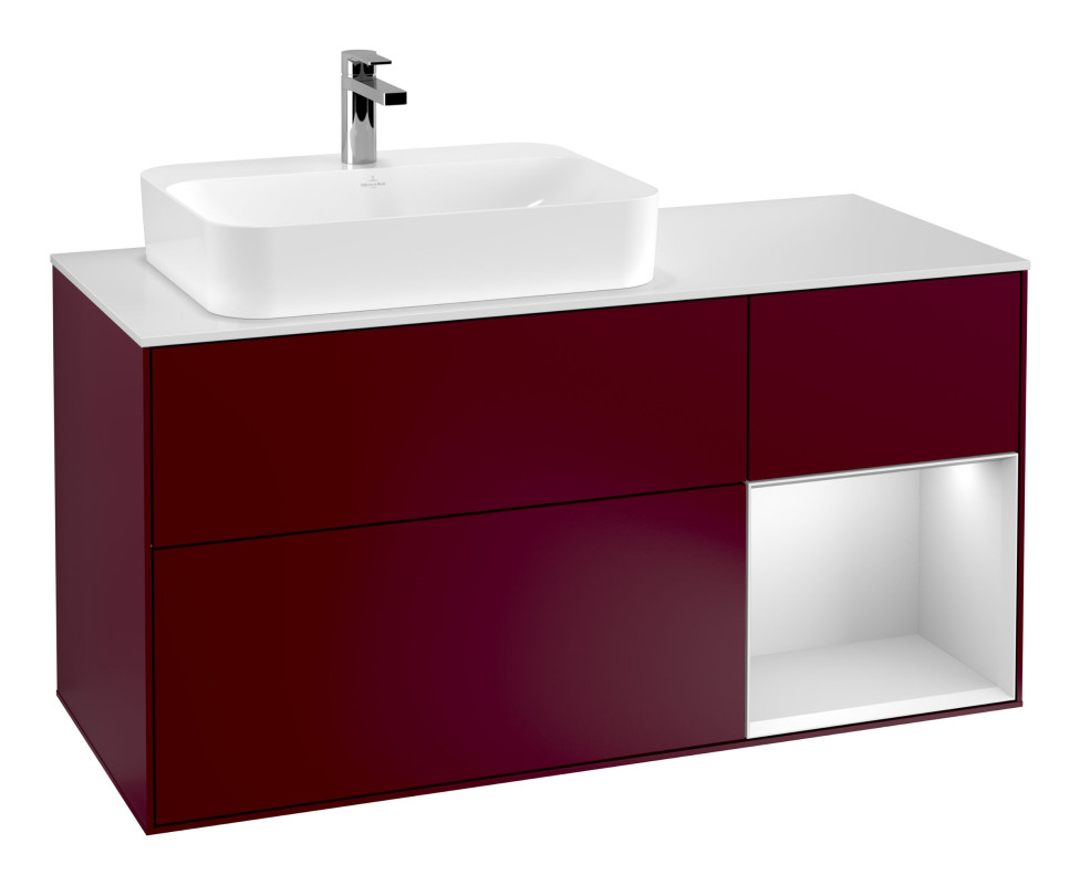 Тумба під раковину Villeroy & Boch Finion 120х50,1 см із підсвічуванням МДФ півонія матовий лак/скло біле матове G401MTHB