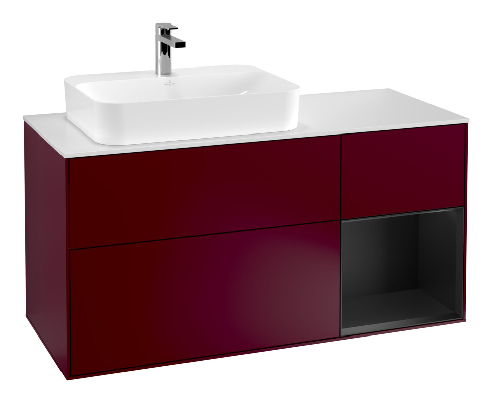 Тумба под раковину Villeroy & Boch Finion 120х50,1 см с подсветкой МДФ пион матовый лак/стекло белое матовое G401PDHB