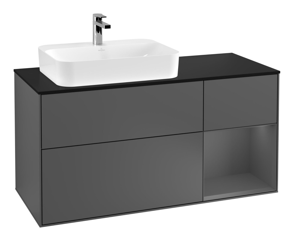 Тумба под раковину Villeroy & Boch Finion 120х50,1 см с подсветкой МДФ антрацит матовый лак/стекло черное матовое G402GKGK