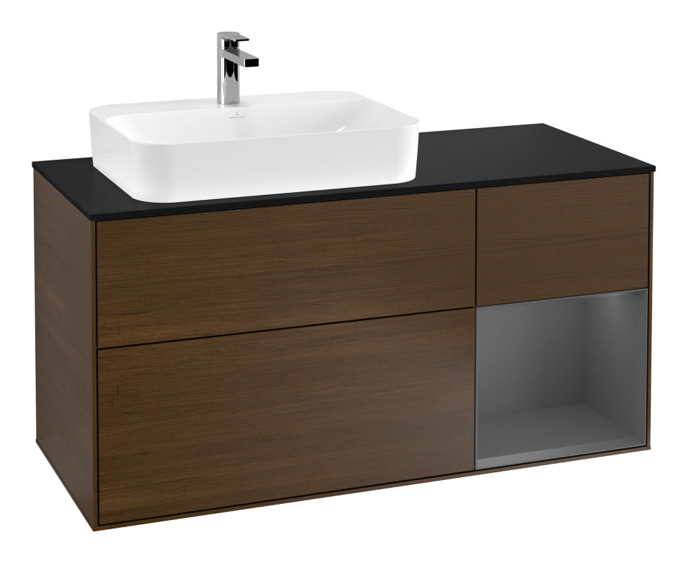 Тумба под раковину Villeroy & Boch Finion 120х50,1 см с подсветкой МДФ шпон грецкого ореха/стекло черное матовое G402GKGN