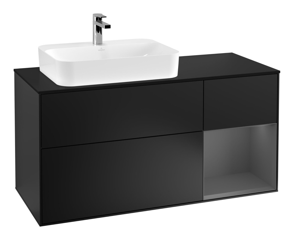Тумба под раковину Villeroy & Boch Finion 120х50,1 см с подсветкой МДФ черный матовый лак/стекло черное матовое G402GKPD