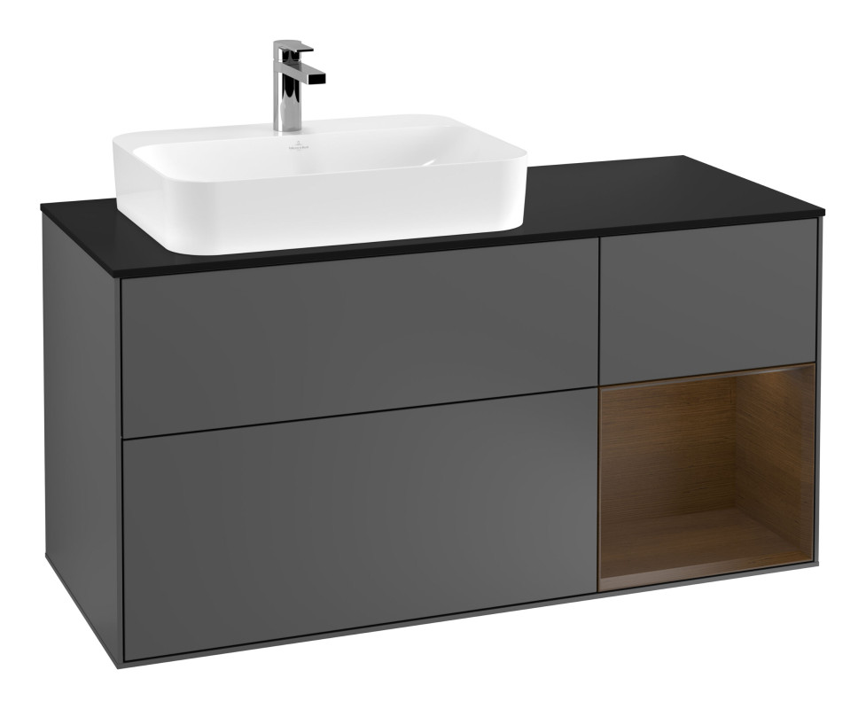 Тумба під раковину Villeroy & Boch Finion 120х50,1 см із підсвічуванням МДФ антрацит матовий лак/скло чорне матове G402GNGK