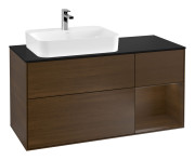 Тумба под раковину Villeroy & Boch Finion 120х50,1 см с подсветкой МДФ шпон грецкого ореха/стекло черное матовое G402GNGN