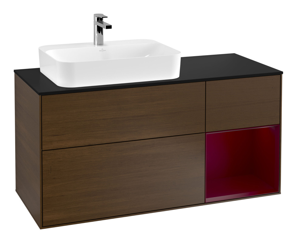 Тумба под раковину Villeroy & Boch Finion 120х50,1 см с подсветкой МДФ шпон грецкого ореха/стекло черное матовое G402HBGN