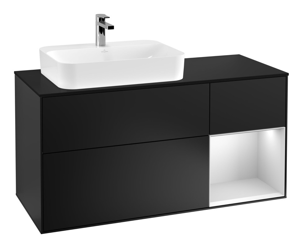 Тумба под раковину Villeroy & Boch Finion 120х50,1 см с подсветкой МДФ черный матовый лак/стекло черное матовое G402MTPD