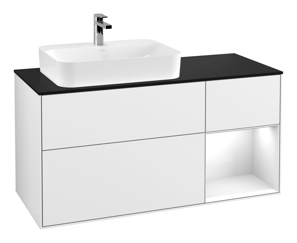 Тумба под раковину Villeroy & Boch Finion 120х50,1 см с подсветкой МДФ глянцевый белый лак/стекло черное матовое G402GFGF
