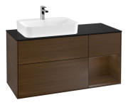 Тумба під раковину Villeroy & Boch Finion 120х50,1 см із підсвічуванням МДФ шпон волоського горіха/скло чорне матове G402GNGN