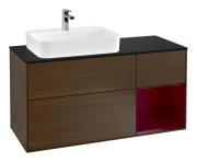 Тумба під раковину Villeroy & Boch Finion 120х50,1 см із підсвічуванням МДФ шпон волоського горіха/скло чорне матове G402HBGN