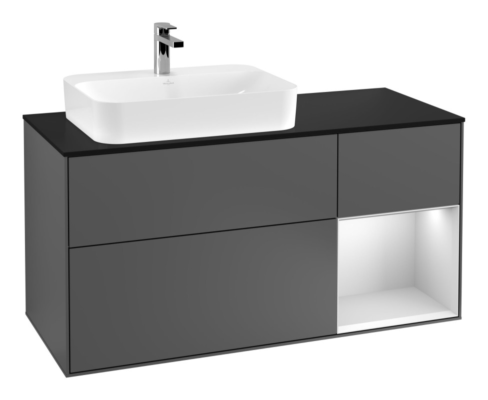Тумба під раковину Villeroy & Boch Finion 120х50,1 см із підсвічуванням МДФ антрацит матовий лак/скло чорне матове G402MTGK