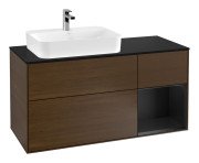 Тумба под раковину Villeroy & Boch Finion 120х50,1 см с подсветкой МДФ шпон грецкого ореха/стекло черное матовое G402PDGN