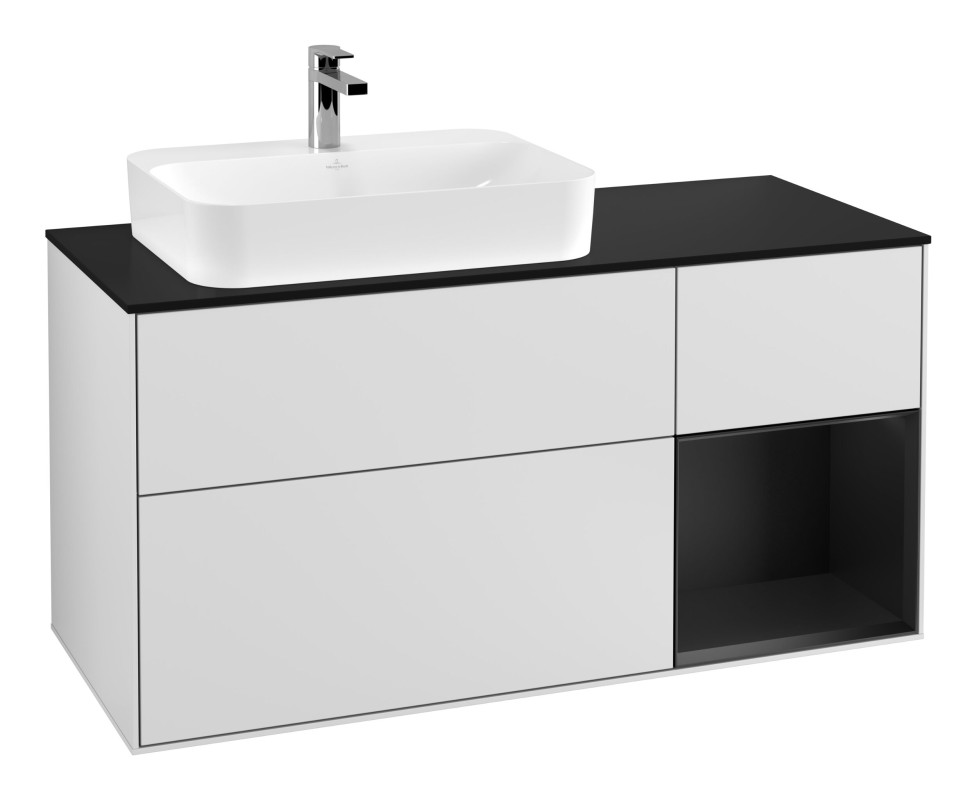 Тумба под раковину Villeroy & Boch Finion 120х50,1 см с подсветкой МДФ белый матовый лак/стекло черное матовое G402PDMT