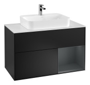 Тумба под раковину Villeroy & Boch Finion 100х50,1 см с подсветкой МДФ черный матовый лак/стекло белое матовое G371HGPD