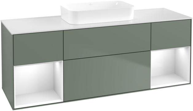 Тумба под раковину Villeroy & Boch Finion 160х50,1 см с подсветкой МДФ оливковый матовый лак/стекло белое матовое G741GFGM