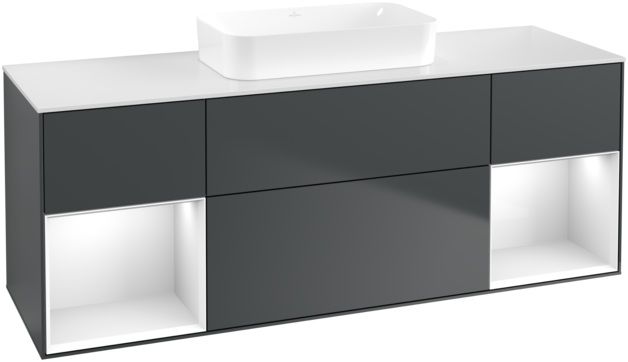 Тумба под раковину Villeroy & Boch Finion 160х50,1 см с подсветкой МДФ темно-синий матовый лак/стекло белое матовое G741GFHG