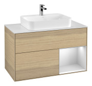 Тумба під раковину Villeroy & Boch Finion 100х50,1 см із підсвічуванням МДФ шпон дуба/скло біле матове G371MTPC