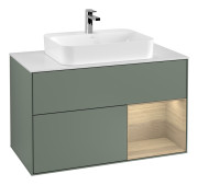 Тумба під раковину Villeroy & Boch Finion 100х50,1 см із підсвічуванням МДФ оливковий матовий лак/скло біле матове G371PCGM