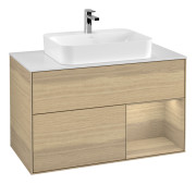 Тумба под раковину Villeroy & Boch Finion 100х50,1 см с подсветкой МДФ шпон дуба/стекло белое матовое G371PCPC