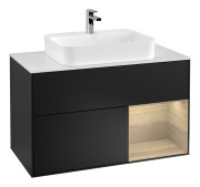 Тумба под раковину Villeroy & Boch Finion 100х50,1 см с подсветкой МДФ черный матовый лак/стекло белое матовое G371PCPD