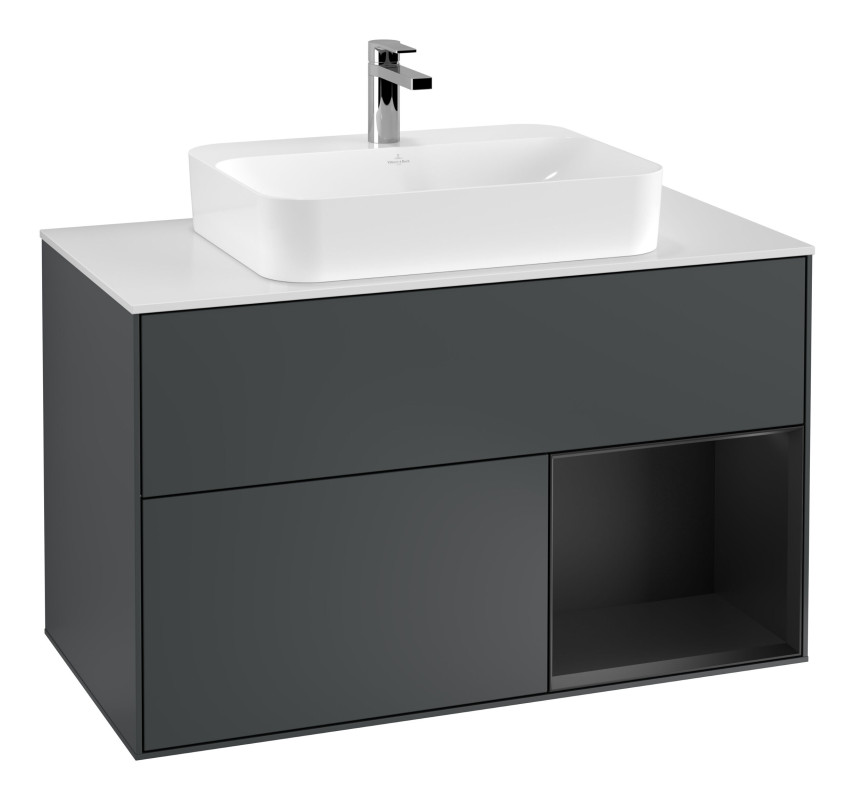 Тумба под раковину Villeroy & Boch Finion 100х50,1 см с подсветкой МДФ темно-синий матовый лак/стекло белое матовое G371PDHG