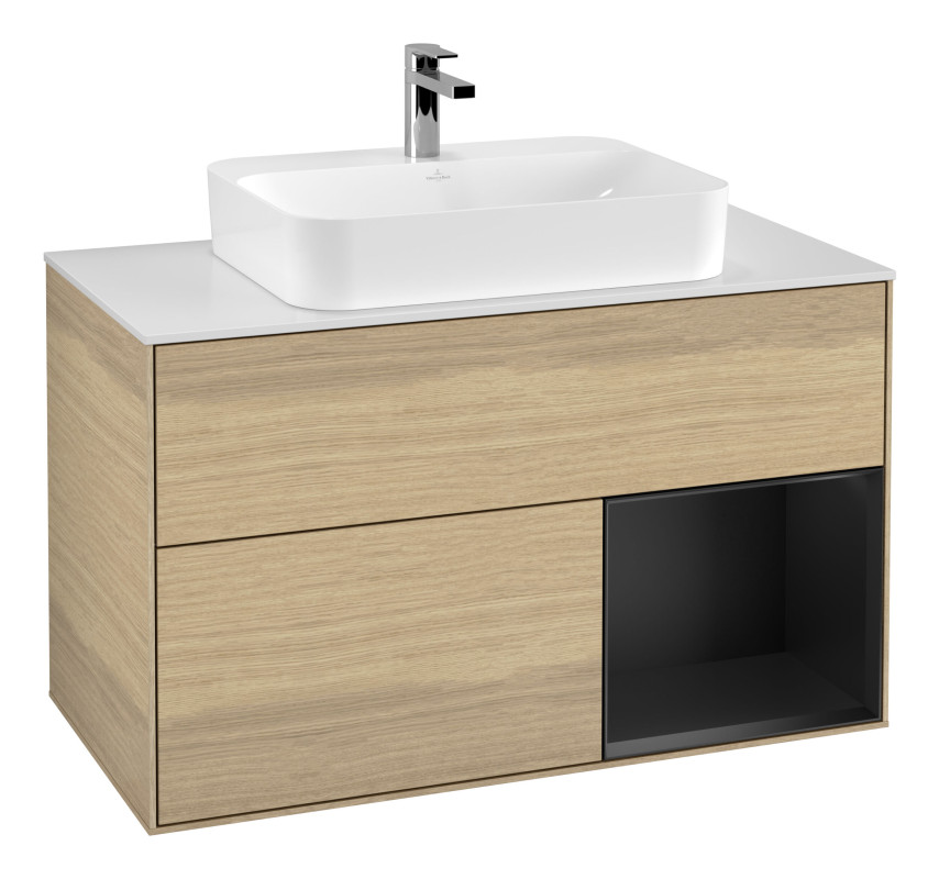 Тумба под раковину Villeroy & Boch Finion 100х50,1 см с подсветкой МДФ шпон дуба/стекло белое матовое G371PDPC