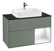 Тумба под раковину Villeroy & Boch Finion 100х50,1 см с подсветкой МДФ оливковый матовый лак/стекло черное матовое G372GFGM