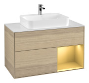 Тумба под раковину Villeroy & Boch Finion 100х50,1 см с подсветкой МДФ шпон дуба/стекло белое матовое G371HFPC