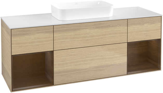 Тумба под раковину Villeroy & Boch Finion 160х50,1 см с подсветкой МДФ шпон дуба/стекло белое матовое G741GNPC