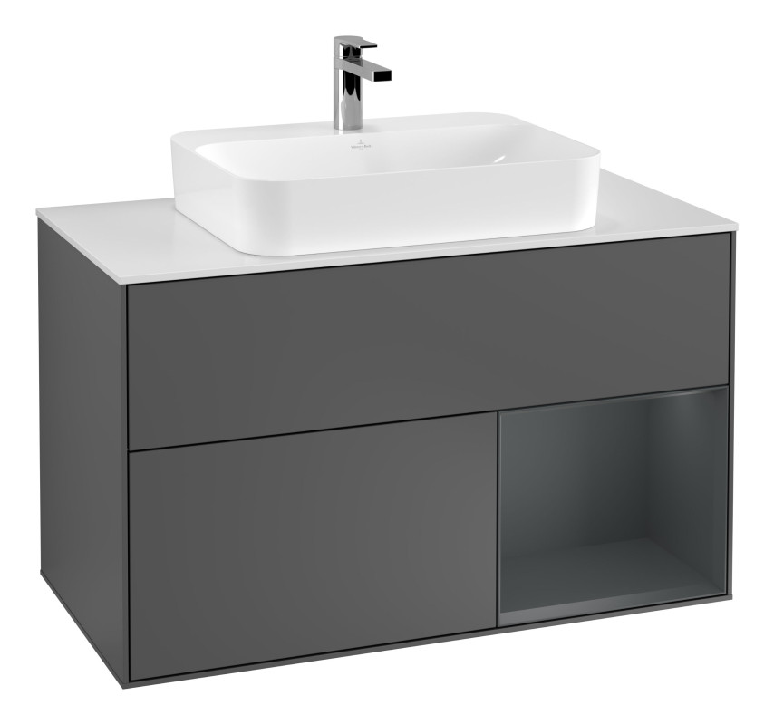 Тумба под раковину Villeroy & Boch Finion 100х50,1 см с подсветкой МДФ антрацит матовый лак/стекло белое матовое G371HGGK