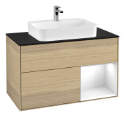 Тумба под раковину Villeroy & Boch Finion 100х50,1 см с подсветкой МДФ шпон дуба/стекло черное матовое G372GFPC