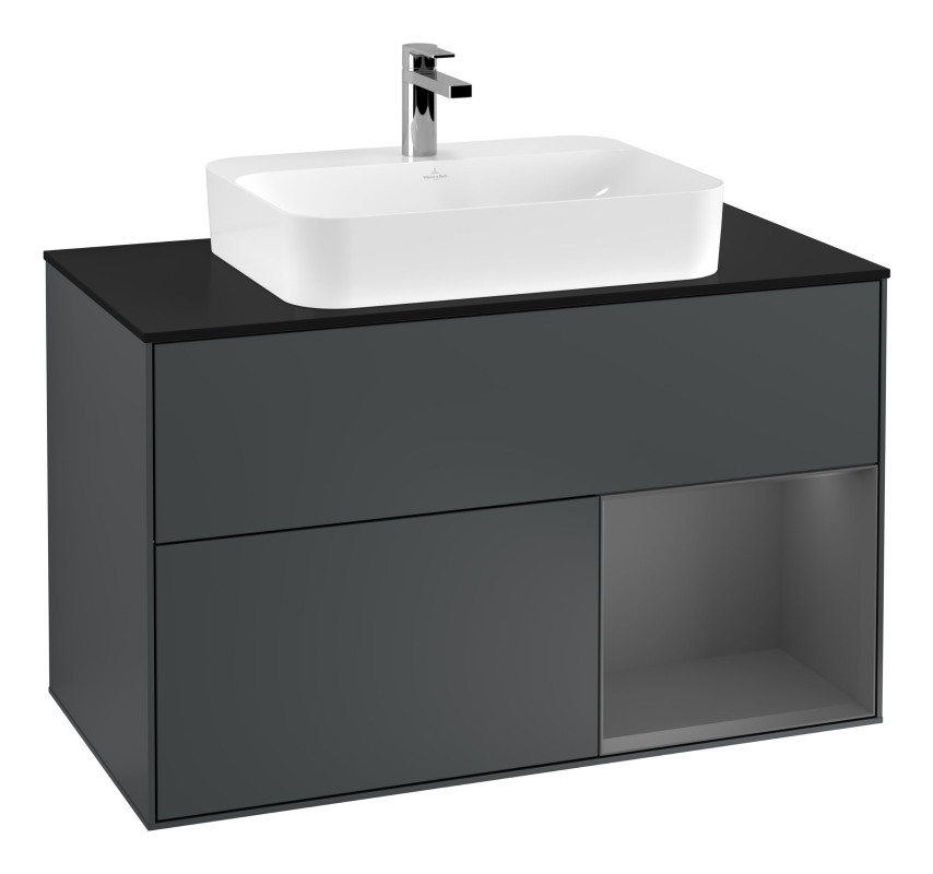 Тумба под раковину Villeroy & Boch Finion 100х50,1 см с подсветкой МДФ темно-синий матовый лак/стекло черное матовое G372GKHG