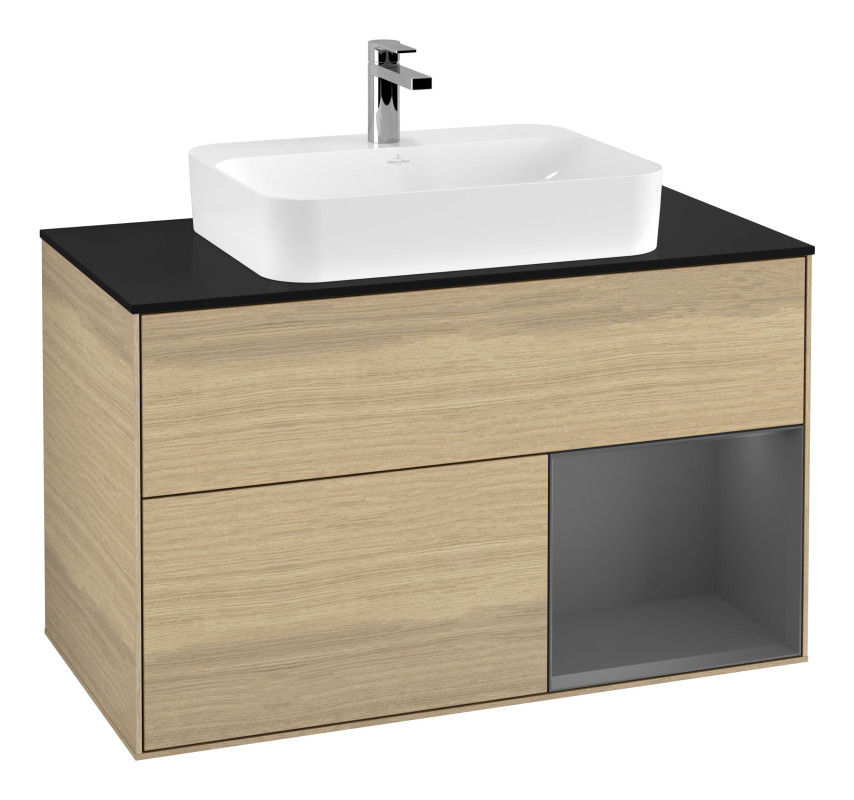 Тумба под раковину Villeroy & Boch Finion 100х50,1 см с подсветкой МДФ шпон дуба/стекло черное матовое G372GKPC