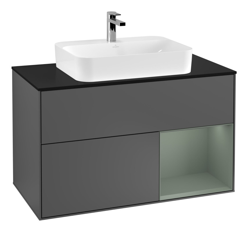 Тумба под раковину Villeroy & Boch Finion 100х50,1 см с подсветкой МДФ антрацит матовый лак/стекло черное матовое G372GMGK