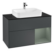 Тумба под раковину Villeroy & Boch Finion 100х50,1 см с подсветкой МДФ темно-синий матовый лак/стекло черное матовое G372GMHG