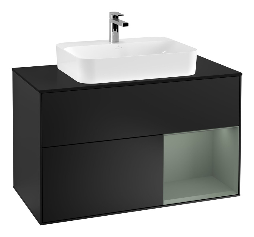 Тумба под раковину Villeroy & Boch Finion 100х50,1 см с подсветкой МДФ черный матовый лак/стекло черное матовое G372GMPD