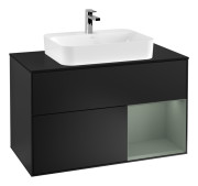 Тумба под раковину Villeroy & Boch Finion 100х50,1 см с подсветкой МДФ черный матовый лак/стекло черное матовое G372GMPD