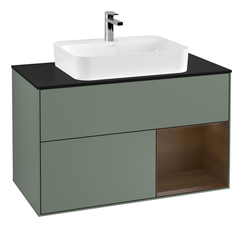 Тумба под раковину Villeroy & Boch Finion 100х50,1 см с подсветкой МДФ оливковый матовый лак/стекло черное матовое G372GNGM