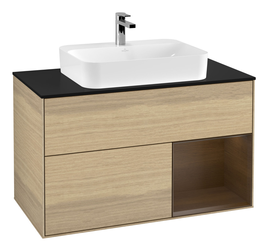 Тумба под раковину Villeroy & Boch Finion 100х50,1 см с подсветкой МДФ шпон дуба/стекло черное матовое G372GNPC