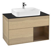 Тумба под раковину Villeroy & Boch Finion 100х50,1 см с подсветкой МДФ шпон дуба/стекло черное матовое G372GNPC