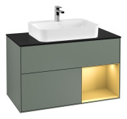 Тумба под раковину Villeroy & Boch Finion 100х50,1 см с подсветкой МДФ оливковый матовый лак/стекло черное матовое G372HFGM