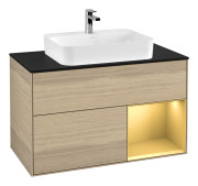 Тумба под раковину Villeroy & Boch Finion 100х50,1 см с подсветкой МДФ шпон дуба/стекло черное матовое G372HFPC