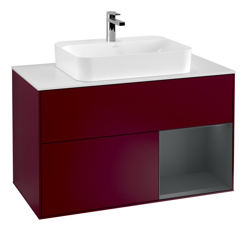 Тумба под раковину Villeroy & Boch Finion 100х50,1 см с подсветкой МДФ пион матовый лак/стекло белое матовое G371HGHB