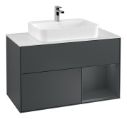 Тумба под раковину Villeroy & Boch Finion 100х50,1 см с подсветкой МДФ темно-синий матовый лак/стекло белое матовое G371HGHG