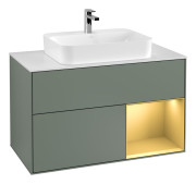 Тумба под раковину Villeroy & Boch Finion 100х50,1 см с подсветкой МДФ оливковый матовый лак/стекло белое матовое G371HFGM