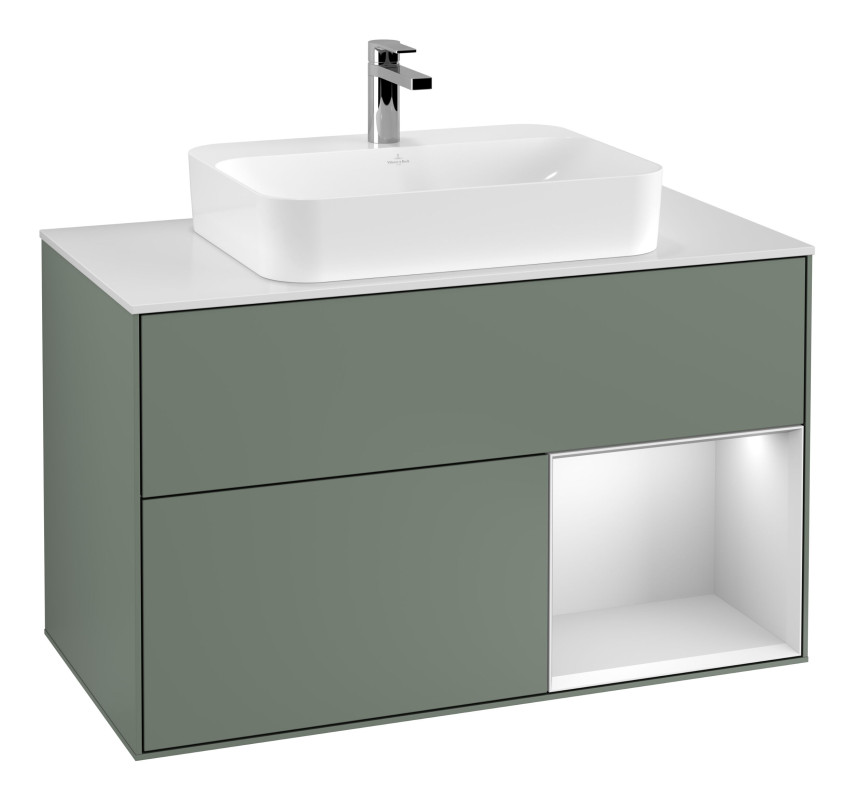 Тумба під раковину Villeroy & Boch Finion 100х50,1 см із підсвічуванням МДФ оливковий матовий лак/скло біле матове G371MTGM