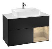 Тумба під раковину Villeroy & Boch Finion 100х50,1 см із підсвічуванням МДФ чорний матовий лак/скло біле матове G371PCPD