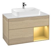 Тумба під раковину Villeroy & Boch Finion 100х50,1 см із підсвічуванням МДФ шпон дуба/скло біле матове G371HFPC