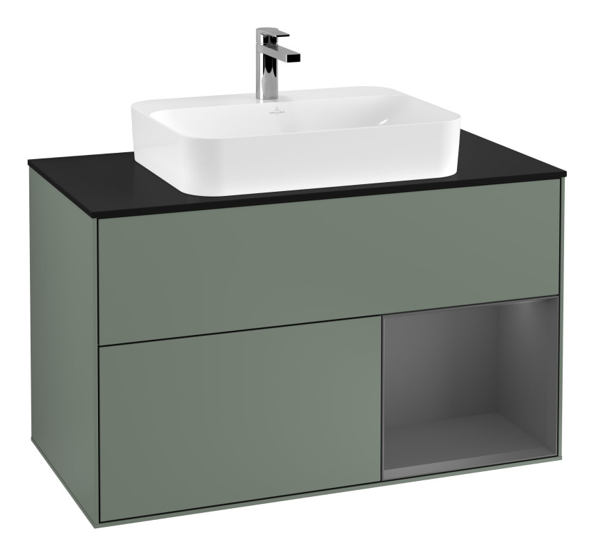 Тумба під раковину Villeroy & Boch Finion 100х50,1 см із підсвічуванням МДФ оливковий матовий лак/скло чорне матове G372GKGM